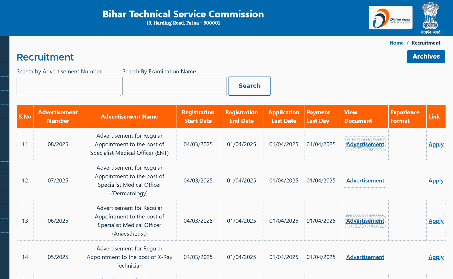 Bihar Specialist Medical Officer Recruitment 2025