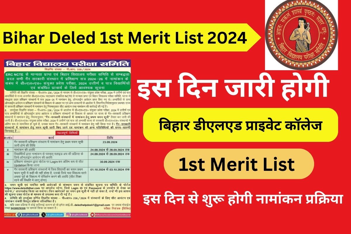 Bihar Deled 1st Merit List 2024